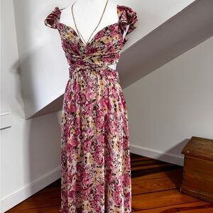 Astr Floral Cutout Maxi Dress in Pink and Yellow